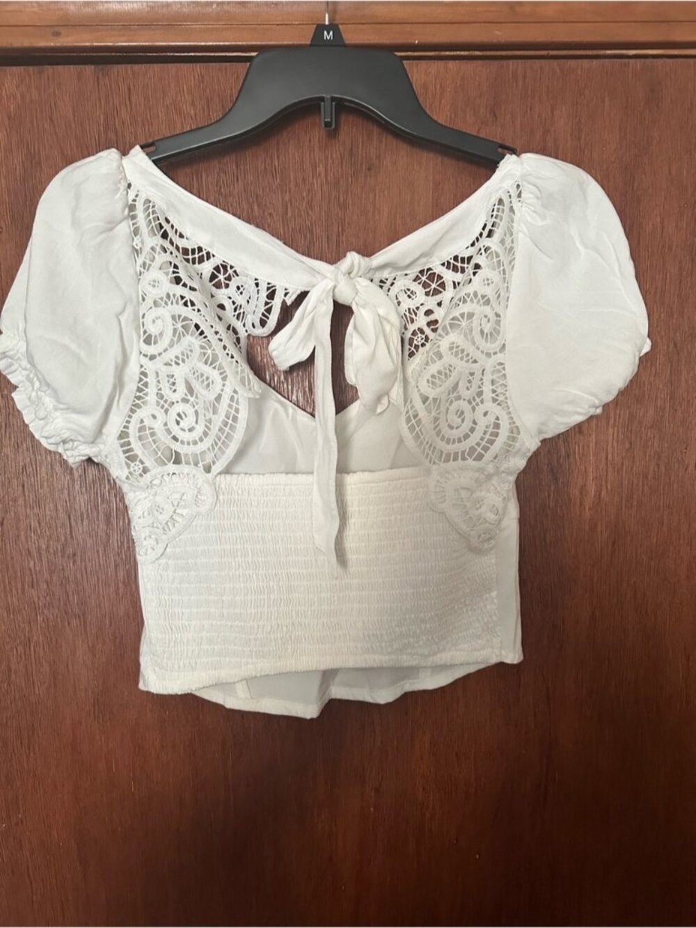 White Lace-Back Tie Crop Top - Picture 2 of 2